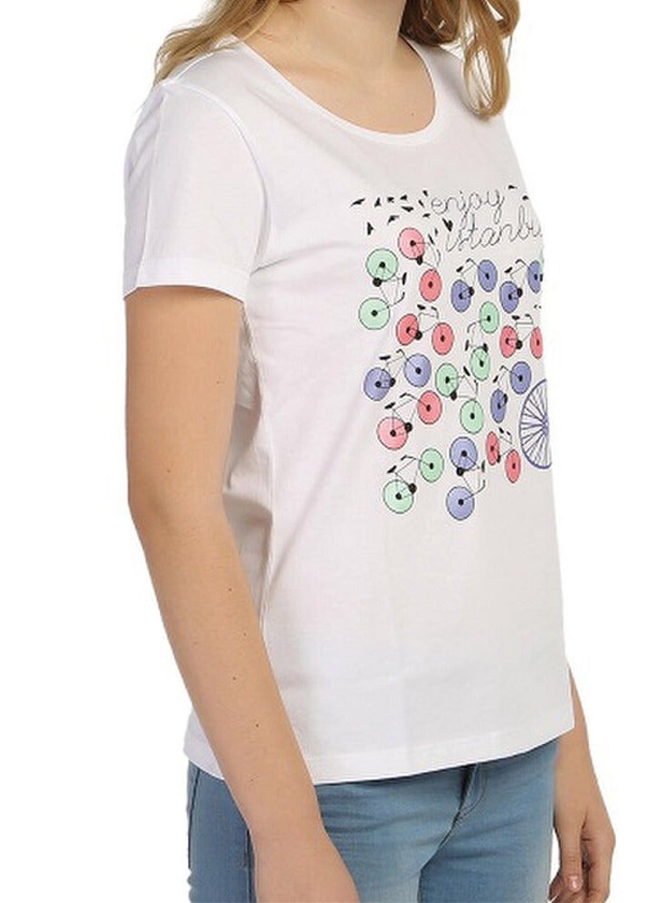 بيج ديزاين تيشيرت نسائي أبيض BiggDesign Enjoy Istanbul - Image 2