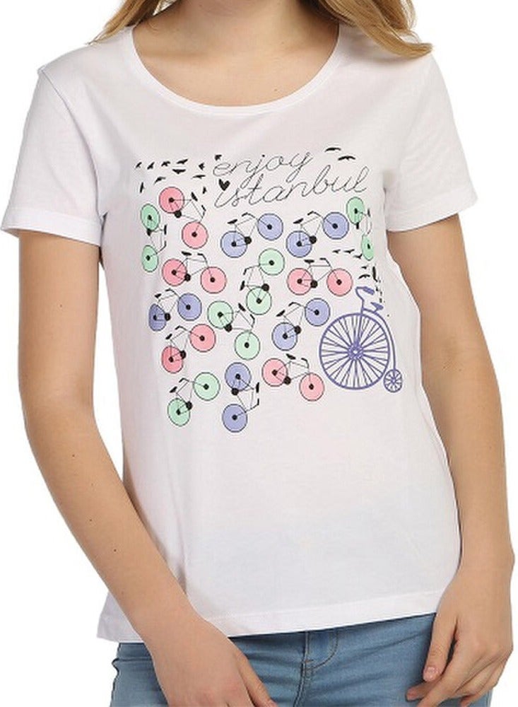 بيج ديزاين تيشيرت نسائي أبيض BiggDesign Enjoy Istanbul - Image 1