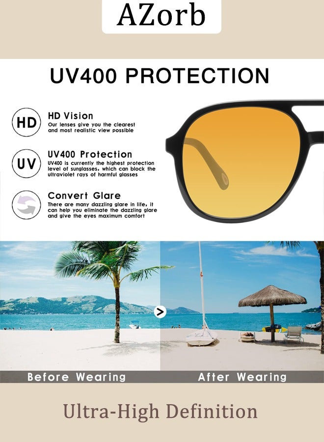 AZorb Retro Aviator Sunglasses Men Women Fashion Polarized Men's Sunglasses Square Sun Glasses for Eye UV Protection Shades Yellow - Image 2