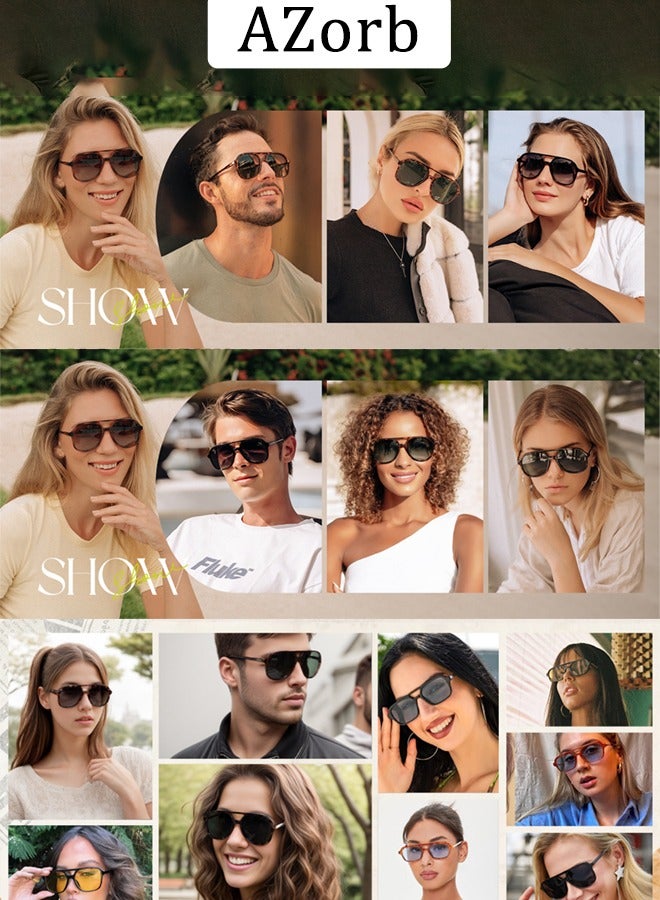 AZorb Retro Aviator Sunglasses Men Women Fashion Polarized Men's Sunglasses Square Sun Glasses for Eye UV Protection Shades Yellow - Image 3