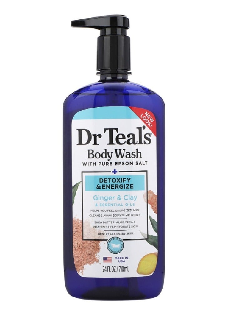 Dr Teal's Body Wash with Pure Epsom Salt, Detoxify & Energize with Ginger & Clay - 710ml - Image 1