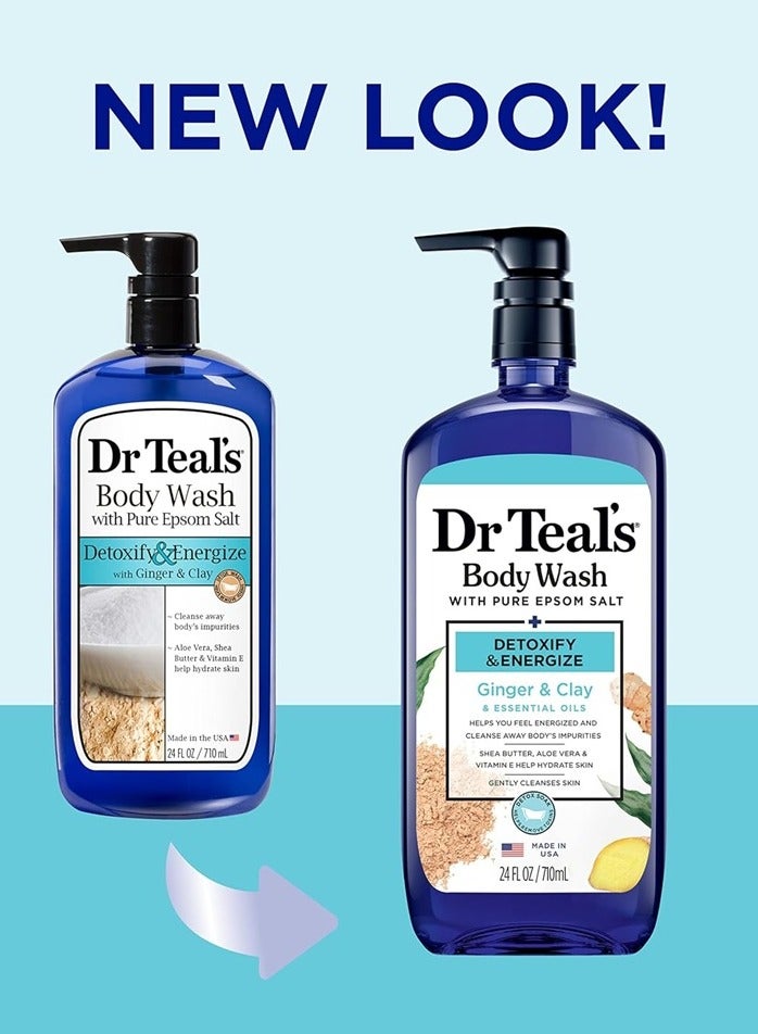 Dr Teal's Body Wash with Pure Epsom Salt, Detoxify & Energize with Ginger & Clay - 710ml - Image 3