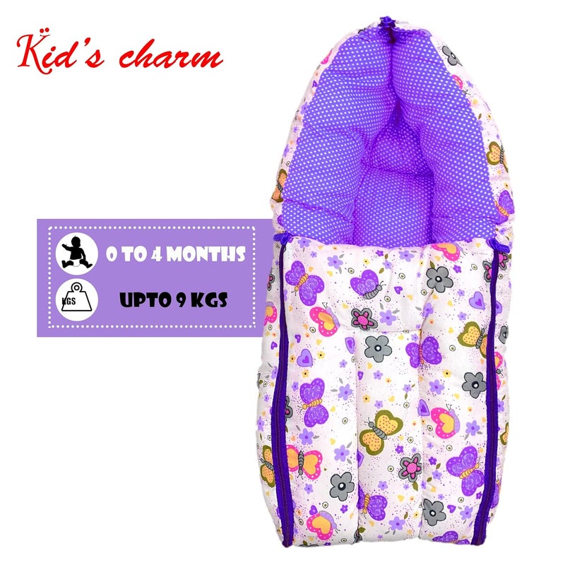 Kid's Charm Kids Charm Butterfly 4 PCS Combo Set3 in 1 Babys Cotton Carry Bed5 in 1 Babys Cotton Breast Feeding Pillow2 in 1 Cotton Bed with Mosquito Net2 in1 Sleeping Bed for 04 MonthsViolet - Image 4