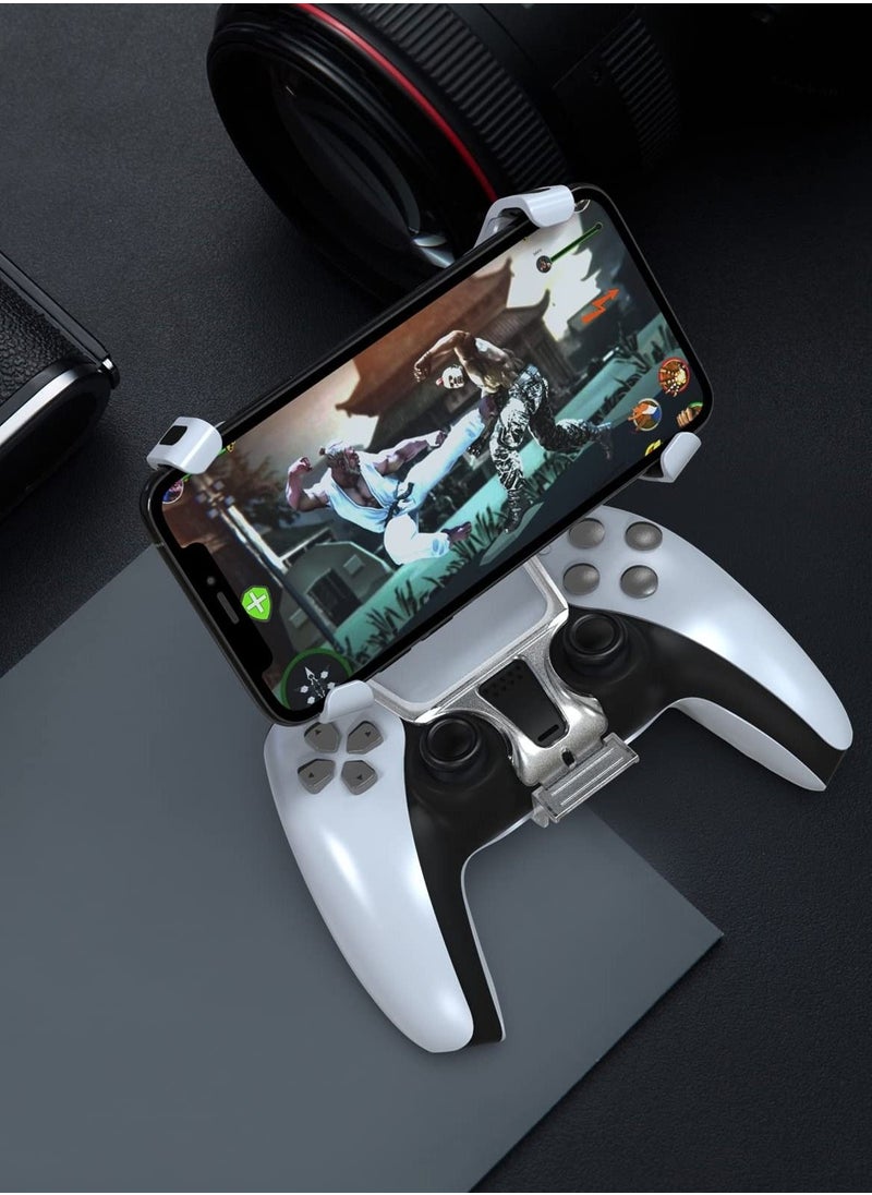 Mobile Phone Game Clip for PS5 Controller, Wireless Gamepad Stand with Adjustable Phone Swivel Stand Compatible with PlayStation 5 Dualsense Controllers