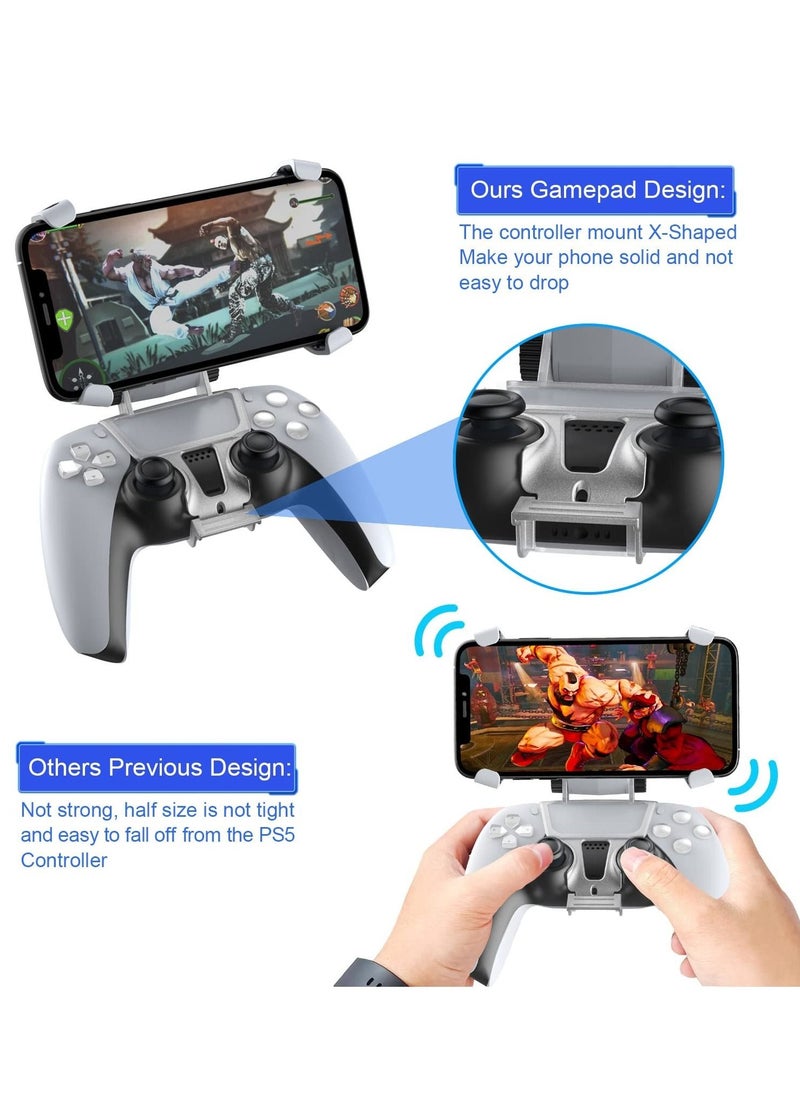Mobile Phone Game Clip for PS5 Controller, Wireless Gamepad Stand with Adjustable Phone Swivel Stand Compatible with PlayStation 5 Dualsense Controllers