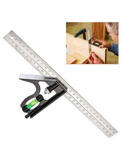 Combination Square 12Inch/300mm, Engineers Set Square, Stainless Steel Angle Ruler, Adjustable Carpentry Square 45/90 Degree with Bubble Level, Measuring Tool for Engineer Carpenter