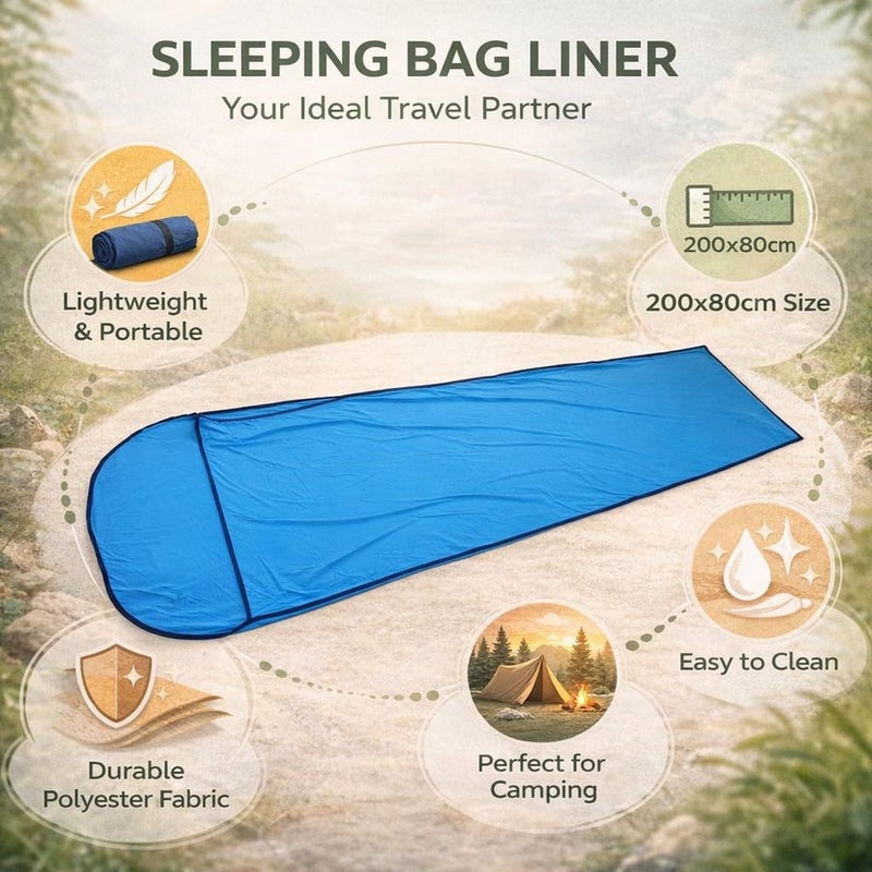 Ultralight Sleeping Bag Liner Blue Compact Polyester Fiber Camping Hiking Travel - Image 5