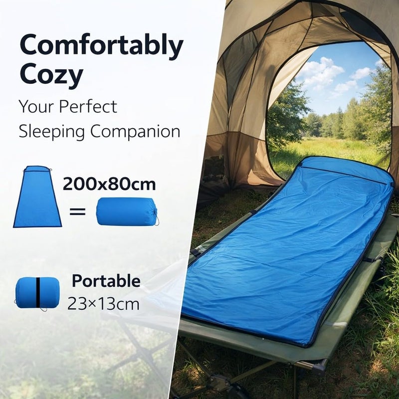 Ultralight Sleeping Bag Liner Blue Compact Polyester Fiber Camping Hiking Travel - Image 3