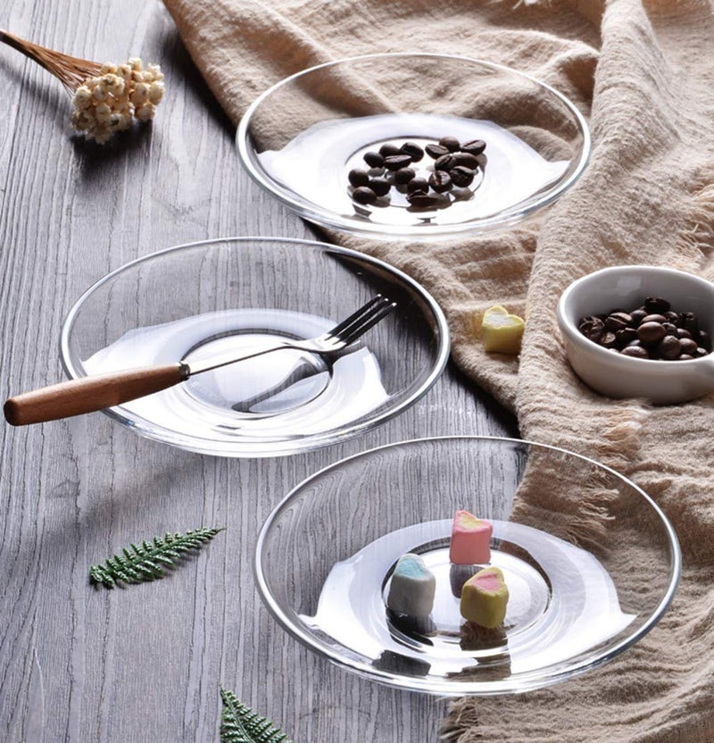 TIENER TIENER Crystal Clear Glass Saucer for Serving Tea Coffee Snacks Clear Glass Saucer for Serving Tea Coffee Snacks Set of 6 6  - Image 1