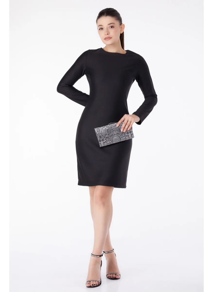 Tofisa Plain Crew Neck Women's Black Evening Dress - 13188