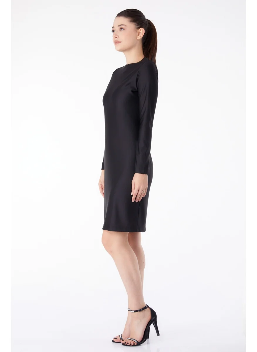 Tofisa Plain Crew Neck Women's Black Evening Dress - 13188