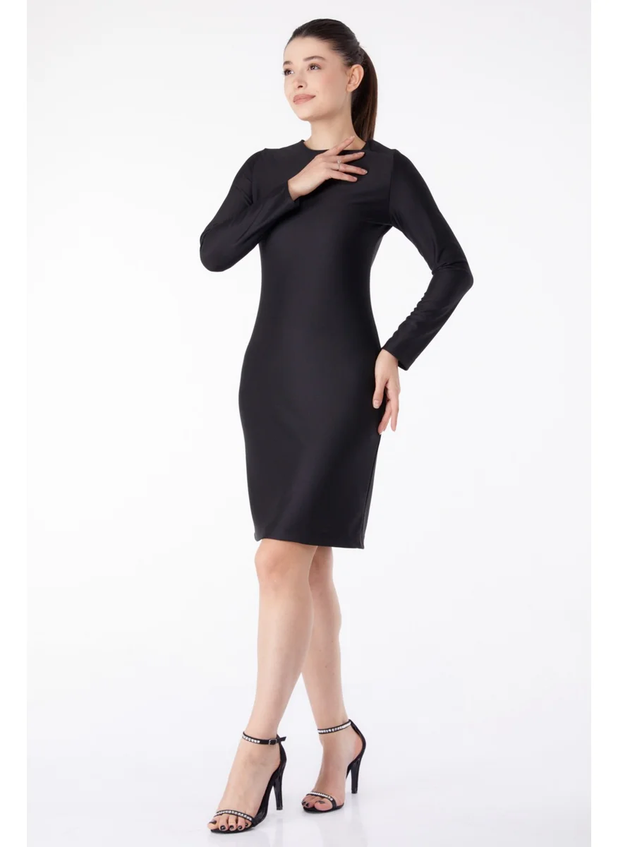 Tofisa Plain Crew Neck Women's Black Evening Dress - 13188