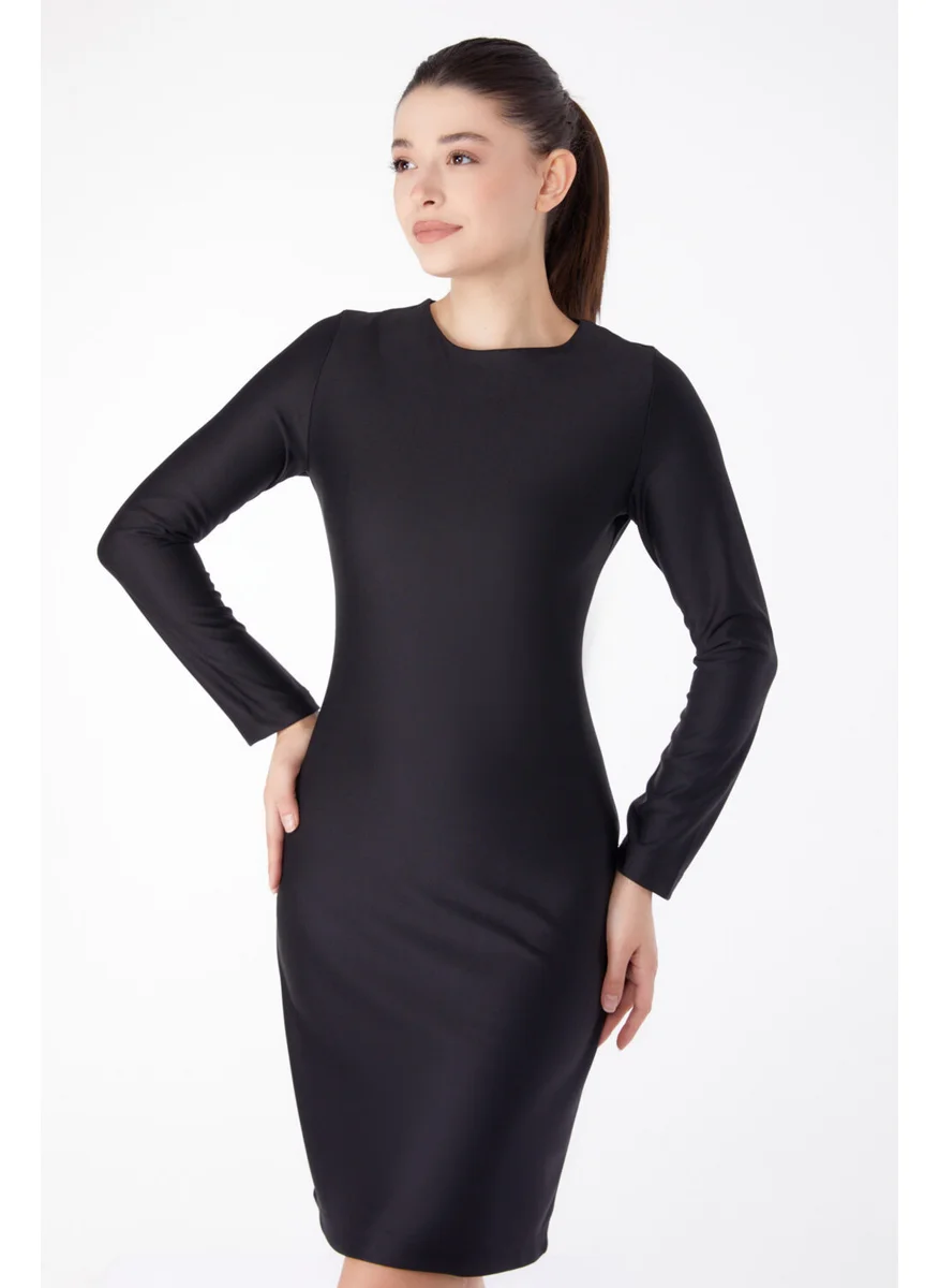 Tofisa Plain Crew Neck Women's Black Evening Dress - 13188