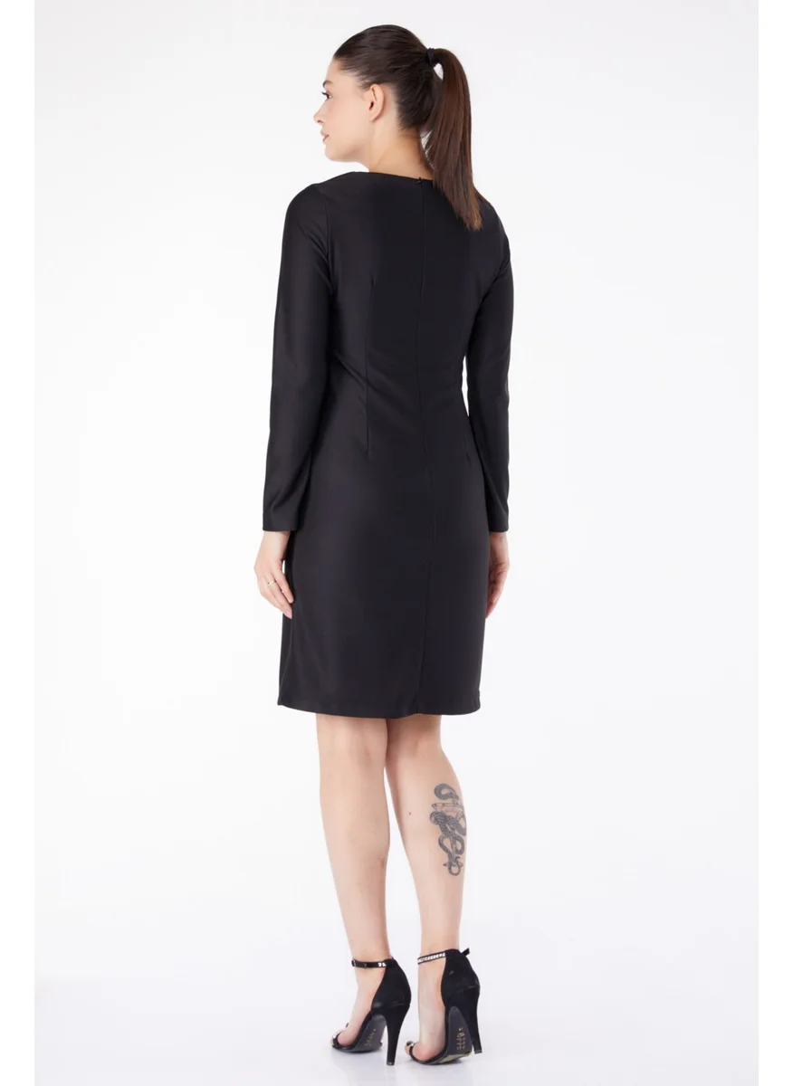 Tofisa Plain Crew Neck Women's Black Evening Dress - 13188