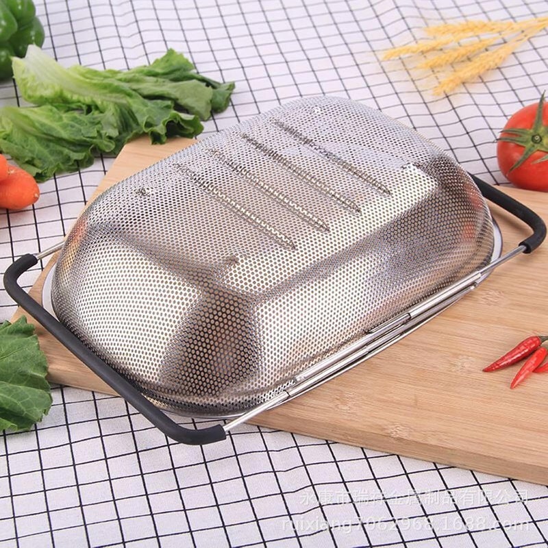 FYCAN Sink Stainless Steel Colander Strainer Basket Easy to Clean Strainer Basket Rubber Handle Stainless Steel Telescopic for Restaurant Store Fruits and Vegetables Very Useful1 - Image 3