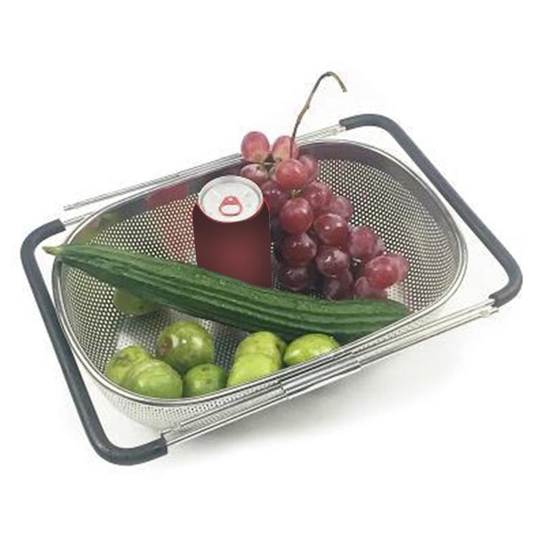 FYCAN Sink Stainless Steel Colander Strainer Basket Easy to Clean Strainer Basket Rubber Handle Stainless Steel Telescopic for Restaurant Store Fruits and Vegetables Very Useful1 - Image 2