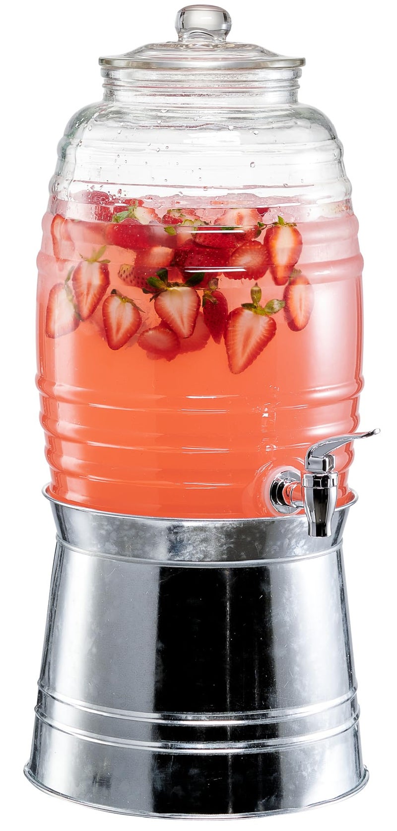 Style Setter Oak Grove Glass Beverage Dispenser with Stand  25 Gallon Drink Dispenser with Galvanized Base  LeakProof Acrylic Spigot  Birthday Wedding Party Drink Dispenser with Stand