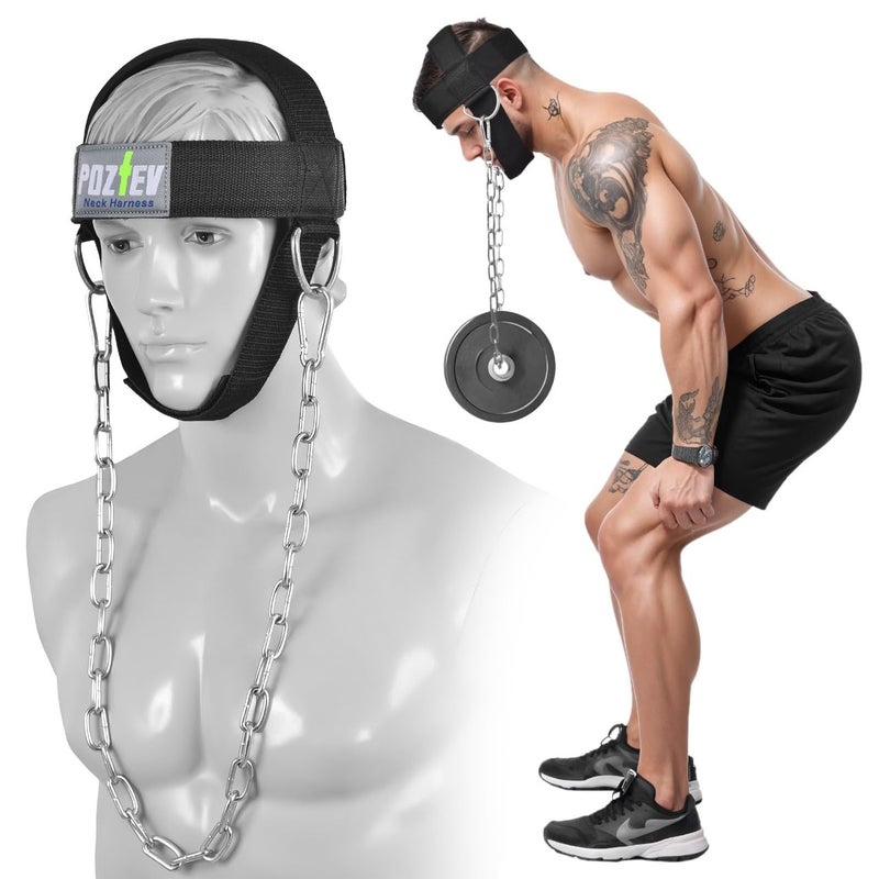 POZTEV Neck Harness with Heavy-Duty Chain - Adjustable Head and Chin Straps for Neck Strength and Pain Relief - Image 1