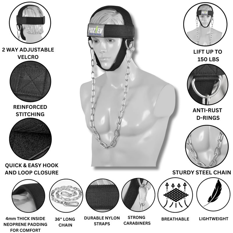 POZTEV Neck Harness with Heavy-Duty Chain - Adjustable Head and Chin Straps for Neck Strength and Pain Relief - Image 2