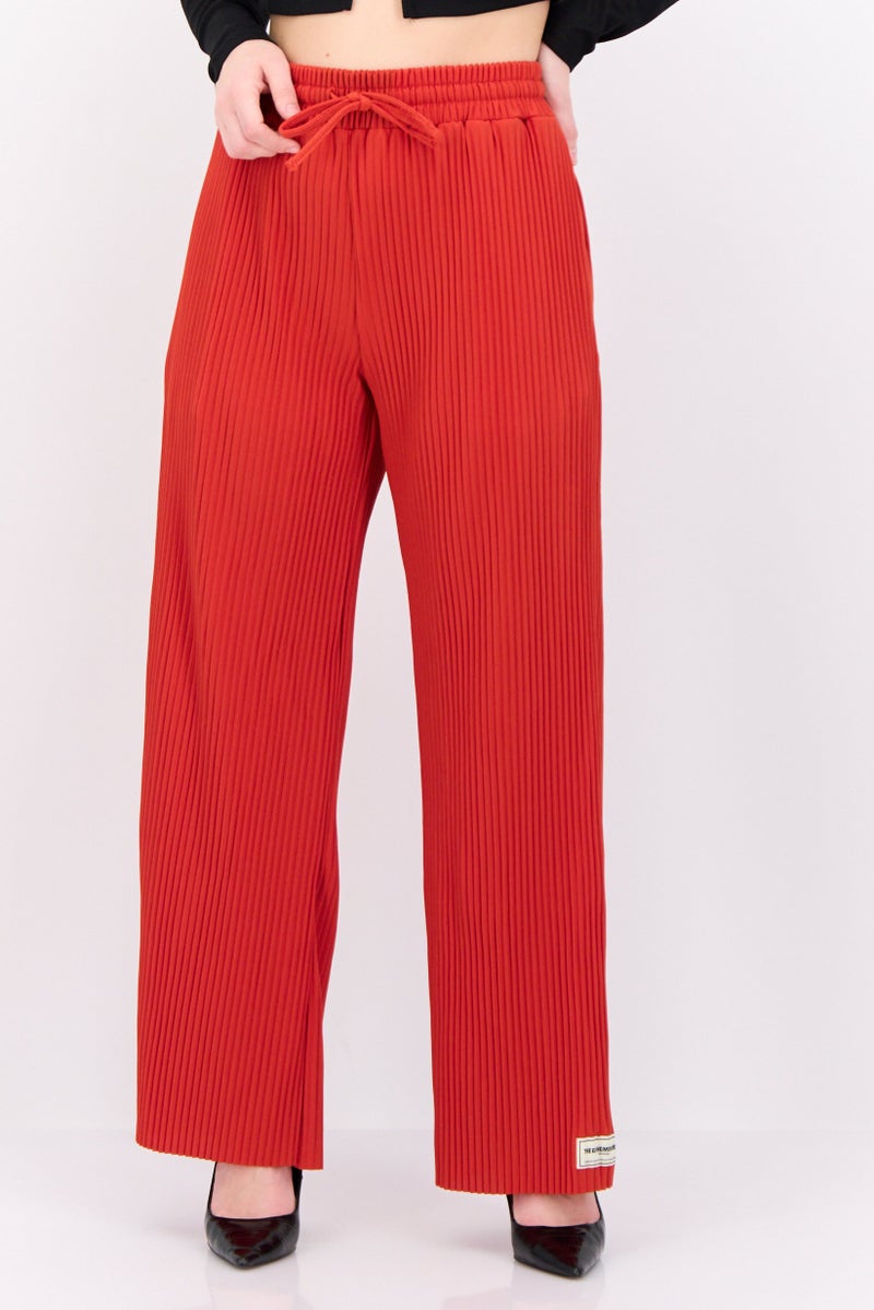 The Giving Movement Women Regular Fit Embroidered Logo Wide Leg Pants, Rust - Image 1