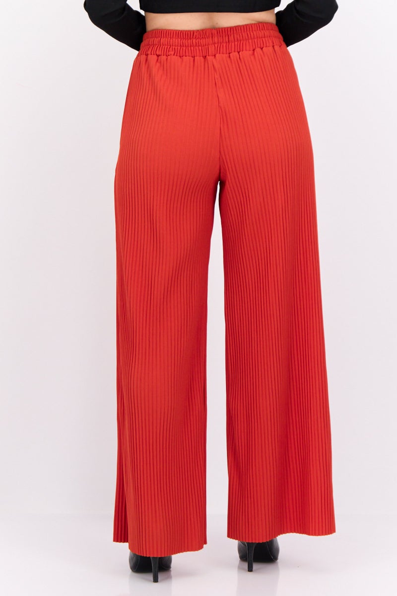 The Giving Movement Women Regular Fit Embroidered Logo Wide Leg Pants, Rust - Image 2