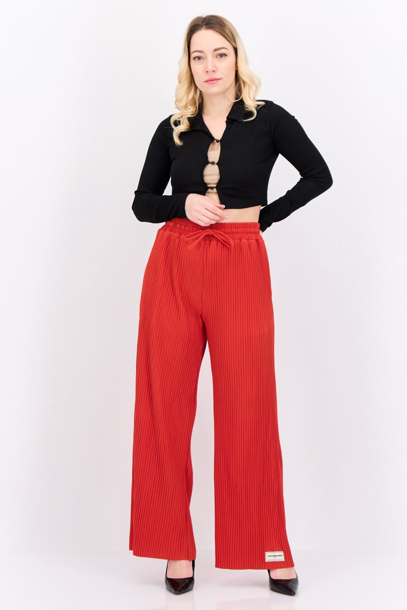 The Giving Movement Women Regular Fit Embroidered Logo Wide Leg Pants, Rust - Image 4