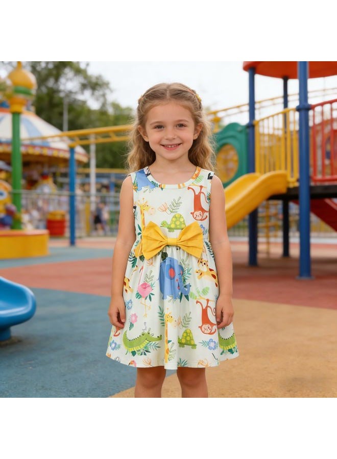 RETSUGO Girls A-Line Bowknot Dresses Cute Animal Print Summer Dress for Party Baby Girl Birthday Dress zoo-1133-2T, A-zoo, 2-3 Years - Image 2