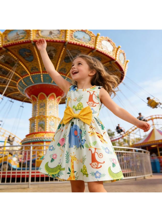 RETSUGO Girls A-Line Bowknot Dresses Cute Animal Print Summer Dress for Party Baby Girl Birthday Dress zoo-1133-2T, A-zoo, 2-3 Years - Image 3