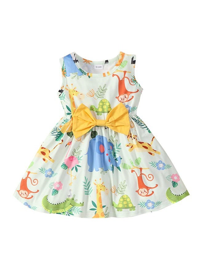 RETSUGO Girls A-Line Bowknot Dresses Cute Animal Print Summer Dress for Party Baby Girl Birthday Dress zoo-1133-2T, A-zoo, 2-3 Years - Image 1