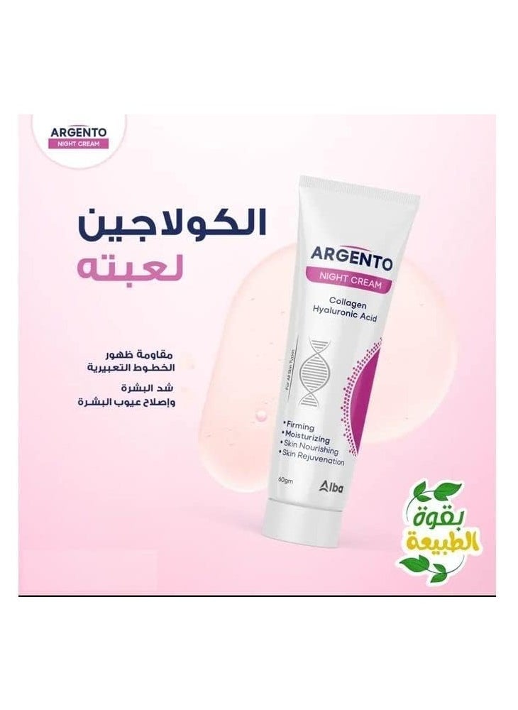 ARGENTO Night cream collagen & hyaluronic acid 60gm  - Image 2