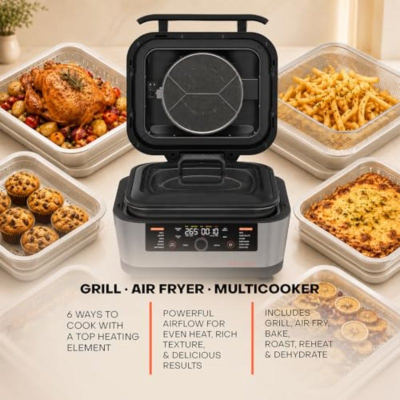 3-in-1 Grill, Airfryer Multicooker Smart Thermometer, 6 Cooking Modes, Sizzle Max 265C High Heat, Healthy Ceramic Nonstick, One-Pot Meals, Bake, Roast, Steam, Slow Cook, Sous Vide - Image 4
