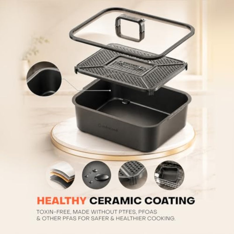 3-in-1 Grill, Airfryer Multicooker Smart Thermometer, 6 Cooking Modes, Sizzle Max 265C High Heat, Healthy Ceramic Nonstick, One-Pot Meals, Bake, Roast, Steam, Slow Cook, Sous Vide - Image 3
