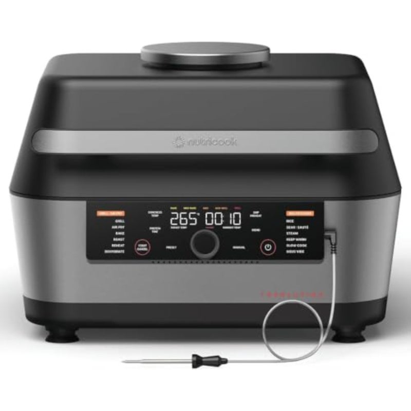 3-in-1 Grill, Airfryer Multicooker Smart Thermometer, 6 Cooking Modes, Sizzle Max 265C High Heat, Healthy Ceramic Nonstick, One-Pot Meals, Bake, Roast, Steam, Slow Cook, Sous Vide - Image 1
