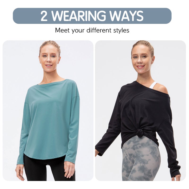 Workout Shirts for Women Loose Quick Dry Stretch Long Sleeves Yoga T-Shirt Tops - Image 4