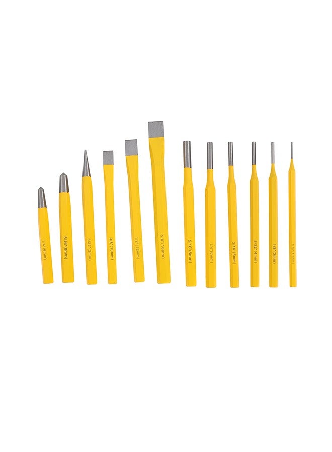 لوازم طقم ازميل برتقالي 12 قطع - مجموعة أدوات متينة ودقيقة مزودة بمقابض مريحة غير قابلة للانزلاق لأعمال المعادن والنجارة والورش والمشاريع المنزلية  - Image 1