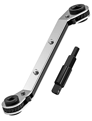 Ullnosoo HVAC Service Wrench, Refrigeration Ratcheting Curved Wrench 3/8” 1/4” 5/16'' 3/16'' AC Wratchet Tool with Hex Bit Adapter UIInosoo for Air Conditioning, Refrigeration Equipment, Gas Furnace - Image 4