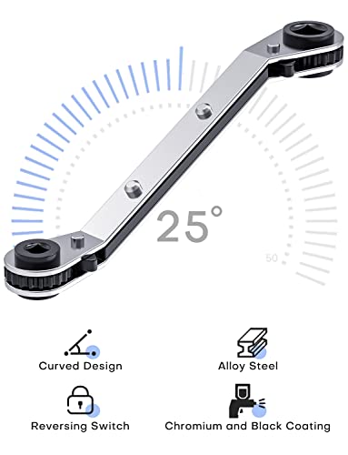 Ullnosoo HVAC Service Wrench, Refrigeration Ratcheting Curved Wrench 3/8” 1/4” 5/16'' 3/16'' AC Wratchet Tool with Hex Bit Adapter UIInosoo for Air Conditioning, Refrigeration Equipment, Gas Furnace - Image 2