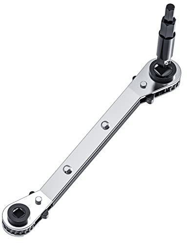 Ullnosoo HVAC Service Wrench, Refrigeration Ratcheting Curved Wrench 3/8” 1/4” 5/16'' 3/16'' AC Wratchet Tool with Hex Bit Adapter UIInosoo for Air Conditioning, Refrigeration Equipment, Gas Furnace - Image 1