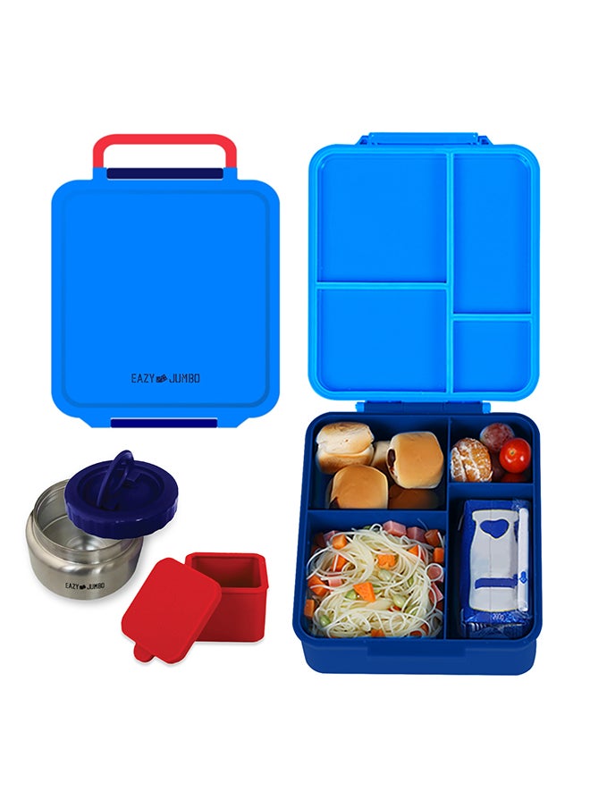 Eazy Kids Eazy Kids Jumbo Bento Lunch Box with Lunch Bag and Thermos & Dip Jar- Blue  - Image 2
