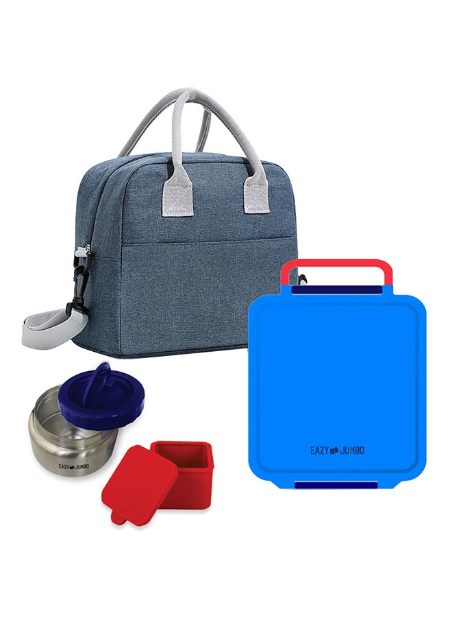 Eazy Kids Eazy Kids Jumbo Bento Lunch Box with Lunch Bag and Thermos & Dip Jar- Blue  - Image 1