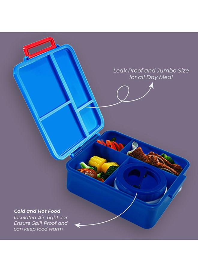 Eazy Kids Eazy Kids Jumbo Bento Lunch Box with Lunch Bag and Thermos & Dip Jar- Blue  - Image 4