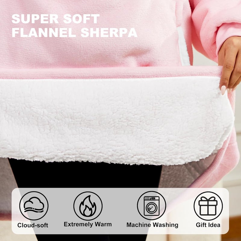 Gentlewarm Store هودي بطانية قابلة للارتداء للبالغين النساء والرجال، هودي شيربا فليس دافئ وناعم بحجم كبير مع جيب عملاق للحيوانات الأليفة - Image 4
