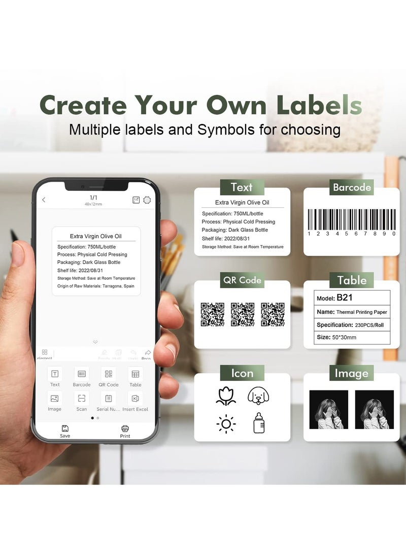 إسكدنيا طابعة ملصقات حرارية محمولة تعمل بالبلوتوث B21 باللون الأسود - Image 2