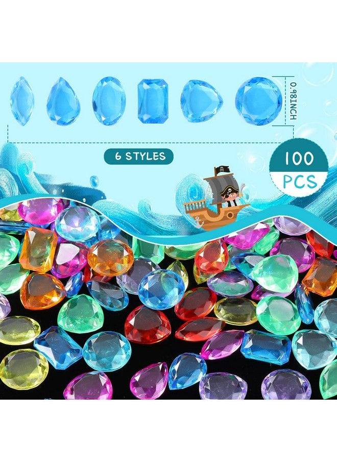 Generic - 100 Pcs Pirate Treasure Jewels Bling Diamonds Jumbo Acrylic Large Fake Gems Vase Filler Halloween Multicolor Plastic Gemstones For Party Table Scatters Decorations Pirate Party Favors, 6 Styles - Image 1
