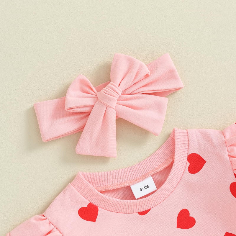 Beqeuewll Toddler Baby Girl Valentine'S Day Outfit Matching Sets Long Sleeve Heart Sweatshirt Jogger Pants Headband 3Pcs (Full Heart-Pink  0-6 Months) - Image 4