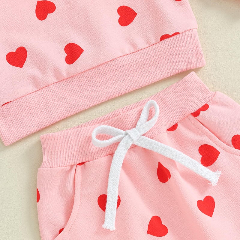 Beqeuewll Toddler Baby Girl Valentine'S Day Outfit Matching Sets Long Sleeve Heart Sweatshirt Jogger Pants Headband 3Pcs (Full Heart-Pink  0-6 Months) - Image 5