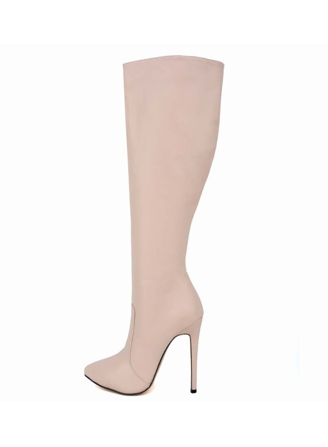 Loquat New autumn and winter style slimming knee-high stiletto heel boots the heel height 10 cm and the shaft length 50 cm Nude  - Image 2