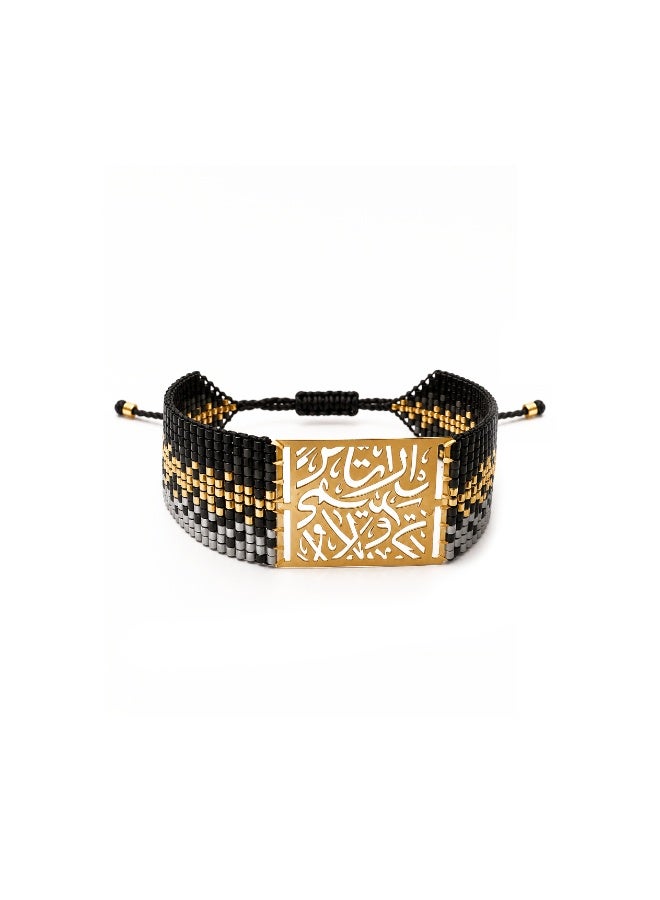 Ruby Art Gold Handwoven Miyuki Beaded Bracelet with 18K Real Gold Centerpiece , Inspired of Museum of the future - Image 1