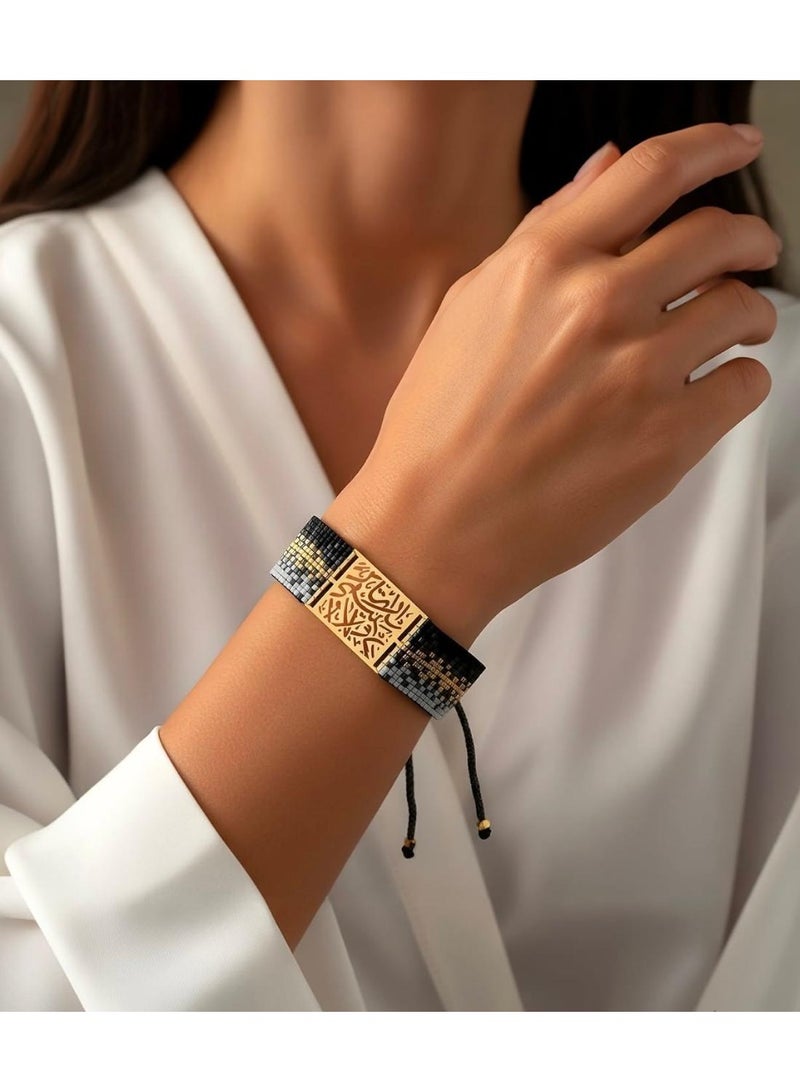 Ruby Art Gold Handwoven Miyuki Beaded Bracelet with 18K Real Gold Centerpiece , Inspired of Museum of the future - Image 2