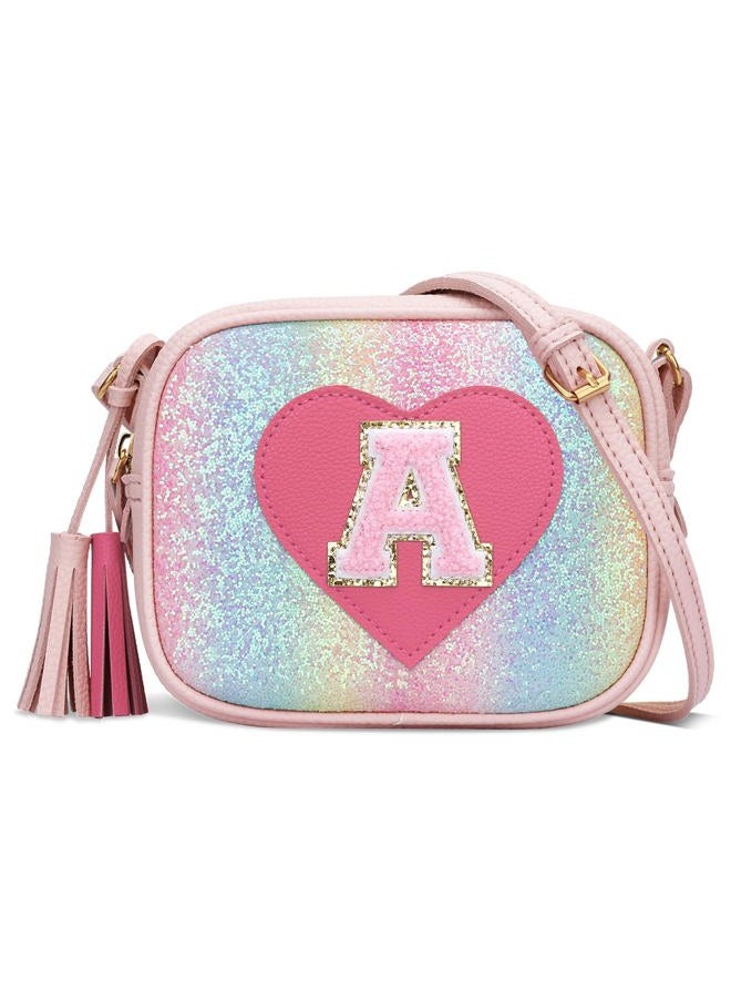kkxiu Birthday Gifts for Girls Initial Toddler Purse Cute Kids Crossbody Bag, Shine, Small, A - Image 1